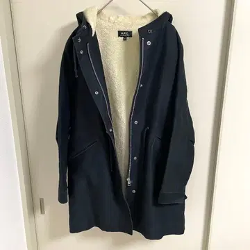 A.P.C. 네이비 모즈 코트 XS 보아 안감 겉옷 겨울 의류 후드 부착