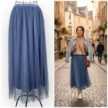 새상품급 클래시 블루 튤 플레어 스커트 빅 사이즈 비침 시어