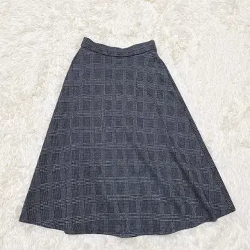 온워드 카시야마 플레어 스커트 그레이 체크 롱 허리밴딩