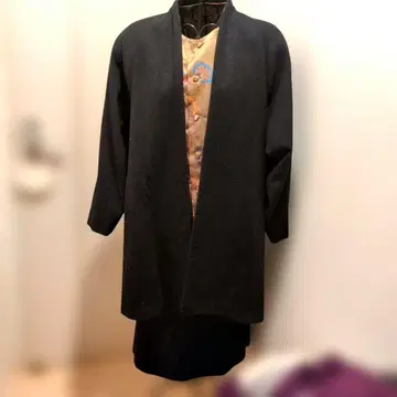 레트로 노카라 자수 자켓 블랙 블라우스, 스커트 3종 세트