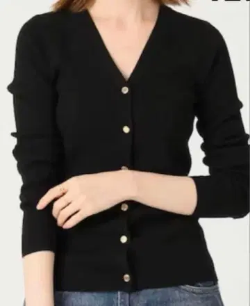 이에나 2x1 리브 V넥 니트 가디건 골드 버튼
