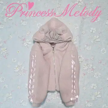 Princess Melody 토끼 귀 리본 부착 보아 후드티 핑크 지뢰계
