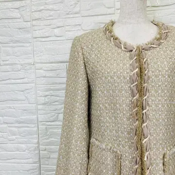 SANS FIN 노카라 트위드 자켓 M 베이지