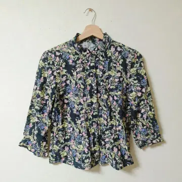 고품질 leilian 꽃무늬 올 패턴 긴팔 셔츠 블랙 [ S-M ]