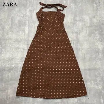 자라 [ S ] 롱 원피스 A라인 플레어 도트 올 패턴 홀터넥