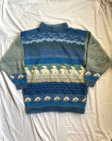 Finland제 손뜨개질 니트 스웨터 3D 핀란드제 북유럽 화이트 곰