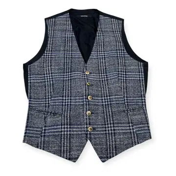 TAGLIATORE 딸리아또레 울 실크 혼방 블루 계열 체크 신사 베스트