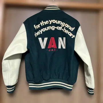 VAN JAC 스타디움 점퍼 그린 소매 가죽 L 사이즈