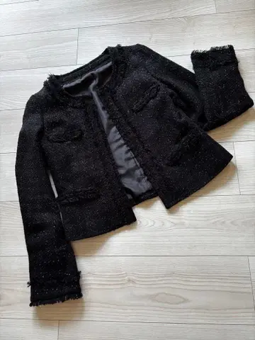 블랙 트위드 노카라 자켓 11호