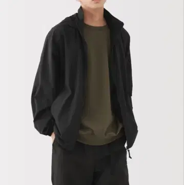 무인양품 Muji Walker 발수 나일론 포켓터블 윈드브레이커 블랙