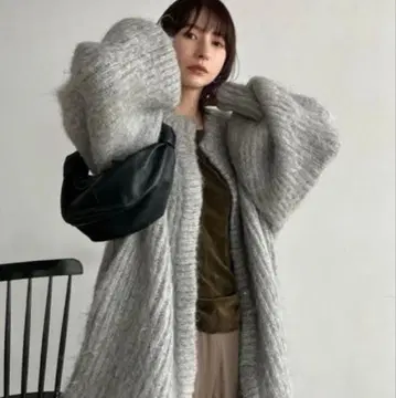 CLANE COLOR MOHAIR SHAGGY CARDIGAN GREY