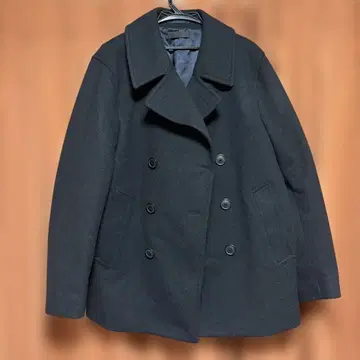 블랙 더블 브레스트 피 코트