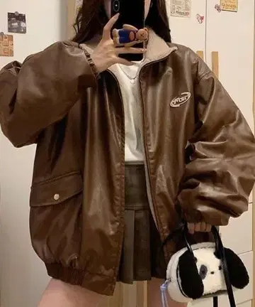리버서블 인조 가죽 보아 자켓