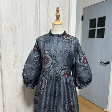 기모노 리메이크 오시마 명주 프릴 옷깃 뒷단추 원피스 (L~LL)