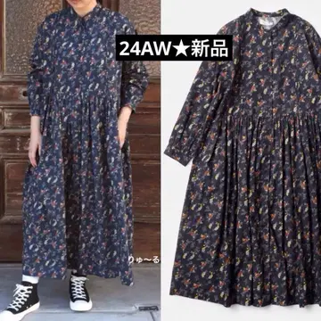 24AW 새상품 SOIL 소일 플라워 프린트 밴드 카라 원피스