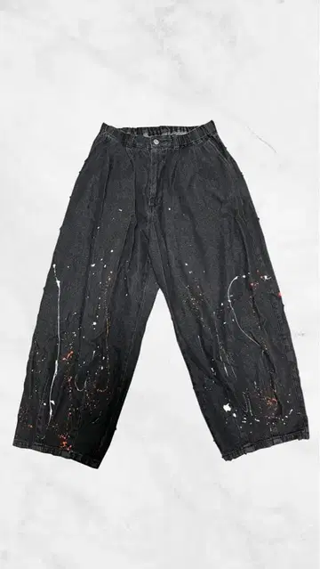 MARENGO 블랙 페인트 스플래쉬 워크 팬츠