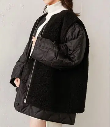 Chico 보아 베스트+퀼팅 라이너 블루종 블랙