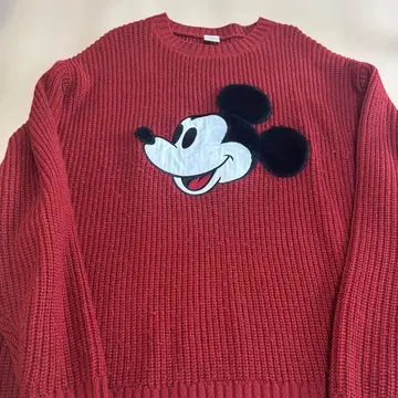 당일 발송 미키마우스 자수 빨간색 니트 스웨터 긴팔
