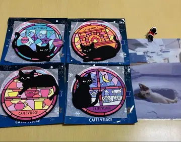 [ 4장 발송 ] CAFFE VELOCE 베로체 블랙 고양이 러버 코스터