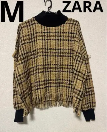 택 포함 새상품 ZARA 트위드 체크 프린지 상의 M