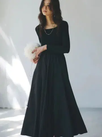 블랙 롱 니트 원피스 긴팔