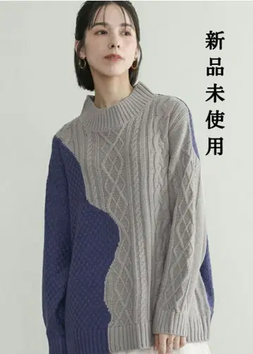 12/25까지의 가격 오샤레 워커 바이컬러 웨이브 패턴 니트 블루