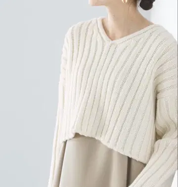 NOBLE 벌키 와이드 리브 숏 니트