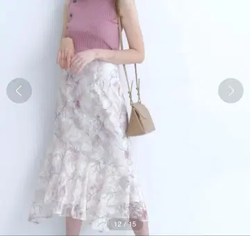 Mystrada 블러 처리된 플라워 레이스 머메이드 스커트 34