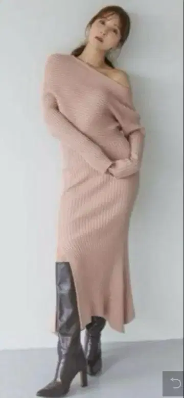 스나이델 [ WEB 한정 컬러 ] 원숄더 아지메 니트 원피스 핑크