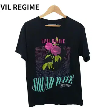 시빌 레짐 꽃무늬 블랙 T셔츠 반팔 프린트 빅 로고 둥근넥 S