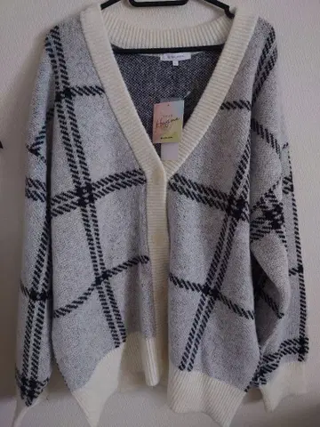 그레이 체크 무늬 니트 가디건 GLOBALWORK