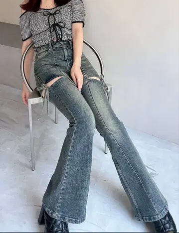 RESEXXY 컷 아웃 리본 데님 팬츠 XS