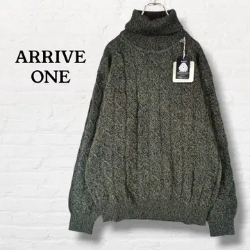 택 포함 ARRIVE ONE 터틀넥 케이블 니트 [ L ] 그린