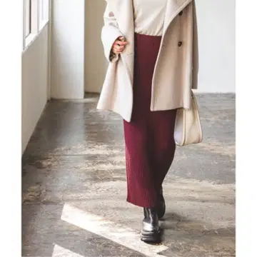 noble 리브 니트 타이트 스커트 보르도