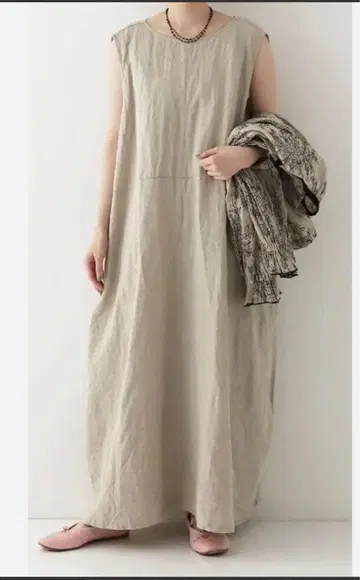 린넨 슬리브리스 롱 원피스