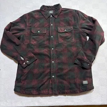 VOLCOM 블랙 레드 체크 플리스 퀼팅 셔츠 자켓 XL 사이즈