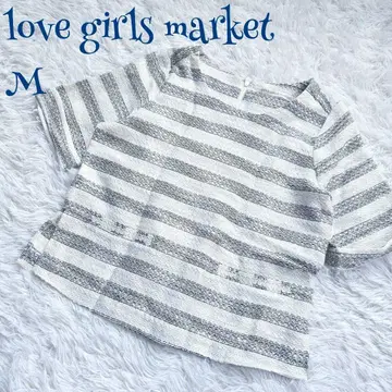 [러브 걸즈 마켓] 트위드풍 포켓 부착 보더 티셔츠 M 화이트