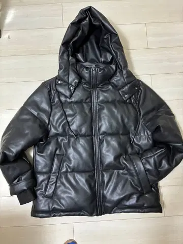 ZARA 인조 가죽 후드 부착 코트 블랙 XL RN77302