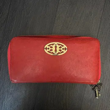 가죽 지퍼식 장지갑 열쇠 모양 참 포함 레드