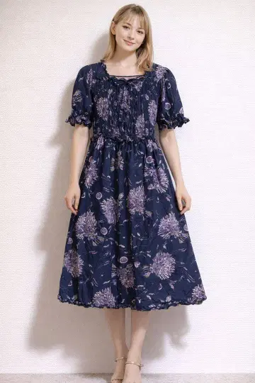 새상품급 PINK HOUSE 라벤더 프린트 미디 플레어 원피스