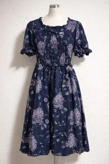 새상품급 PINK HOUSE 라벤더 프린트 미디 플레어 원피스