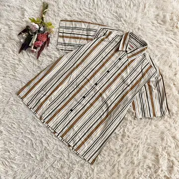 [ McGREGOR ] 맥레거 반팔 스트라이프 셔츠 면 100% 브라운