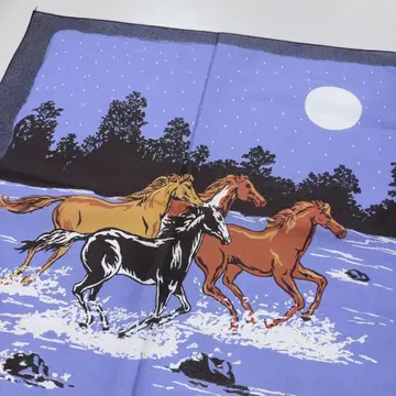 80s USA제 나이트 홀스 무늬 반다나 월야 말 모티브 빈티지