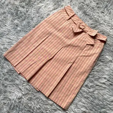 새상품급 TRUSSARDI 고급 체크 리본 벨트 부착 플리츠 스커트 40