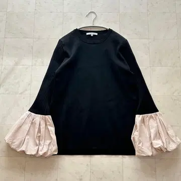 CADUNE 니트 벌룬 소매 카와카미 모모코 씨 콜라보 블랙 x 베이지