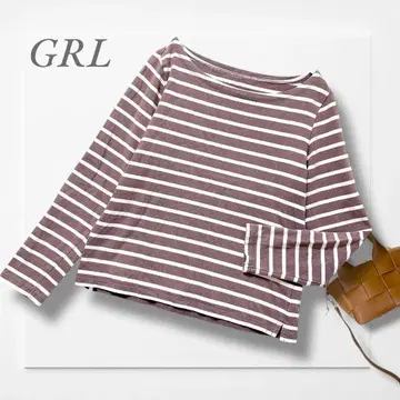 그레일 보더 티셔츠 브라운 긴팔 보트넥 심플 성숙 캐주얼