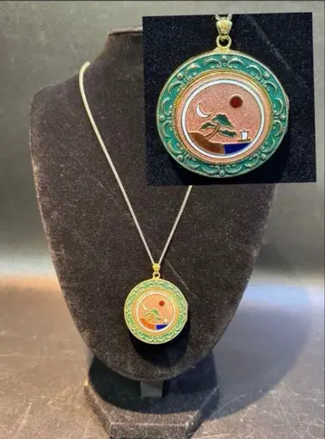 숭교진광 목걸이 펜던트 칠보 세공 달 소나무 배 종교 구리태 칠보