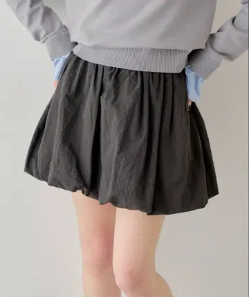 나일론 벌룬 미니 스커트 블랙