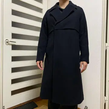 네이비 더블 브레스트 롱 코트