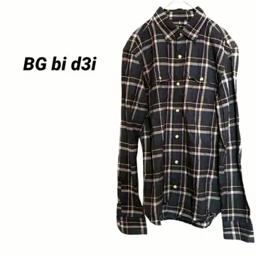 3078M 비지 긴팔 셔츠 체크 무늬 상의 코튼 100% S 네이비